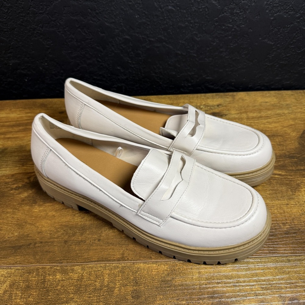 Seychelles White Leather Platform Penny Loafers Lug Sole Womens Size 10